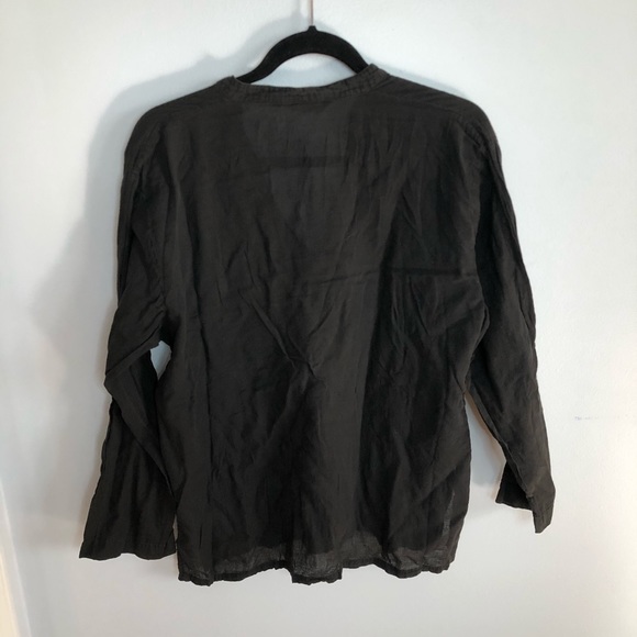Earth Tone Black Cotton Long Sleeve V-Neck Shirt S - Picture 5 of 5